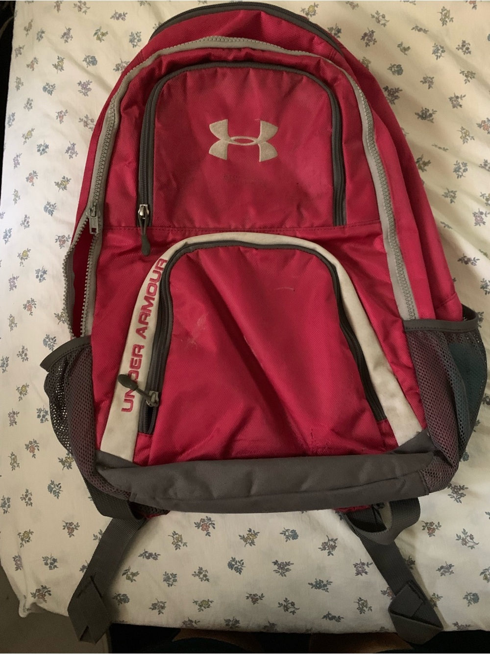 Under Armour Red and Gray Backpack with Multiple Compartments